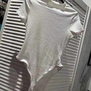 White Ribbed Women's Top Bodysuit